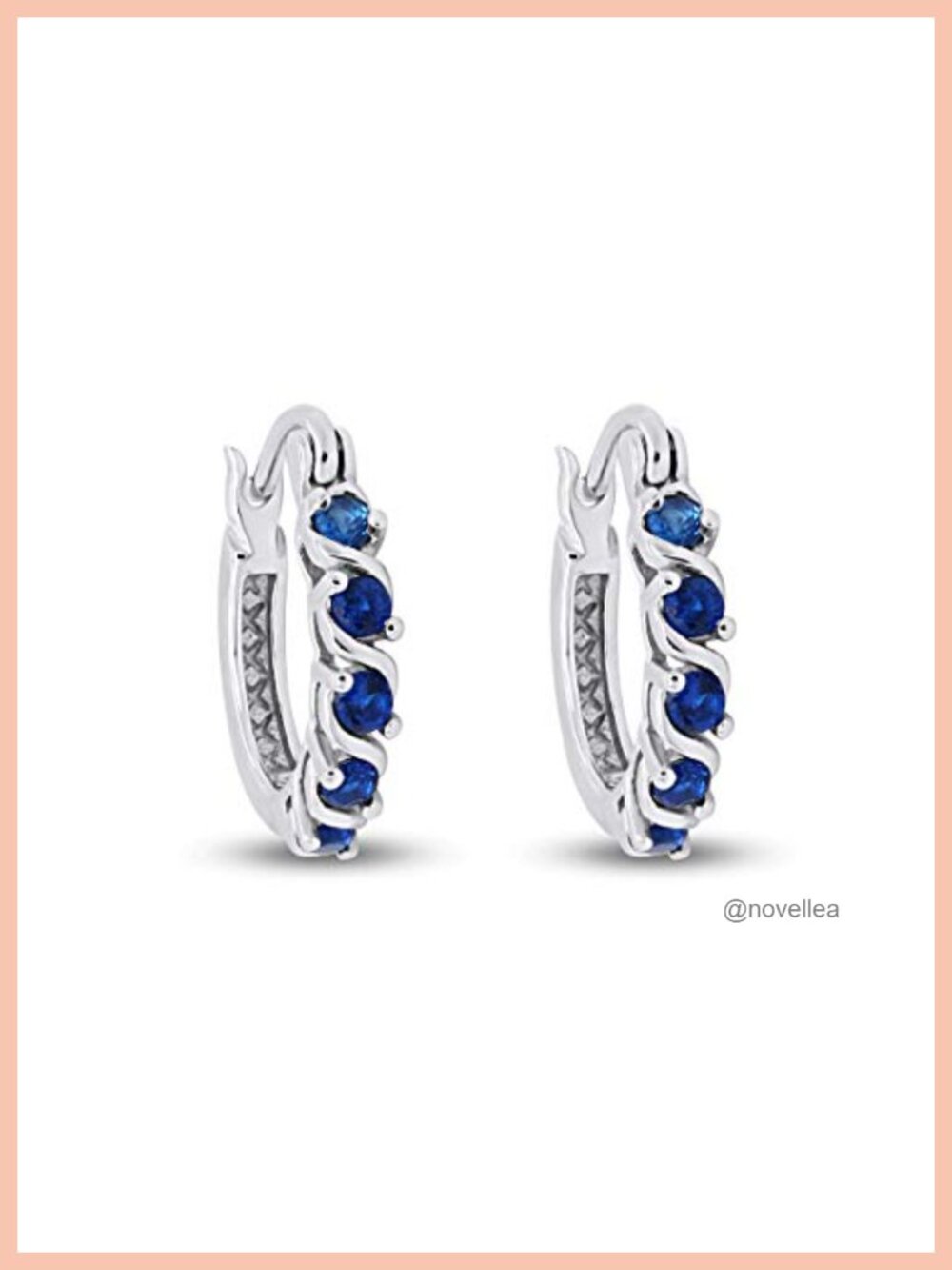Dainty Hoop Earrings 14K White Gold Plated 925 Sterling Silver Blue Sapphire
